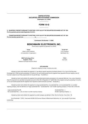 Vorschaubild Benchmark Electronics
 10-Q Quartalsbericht 2013 