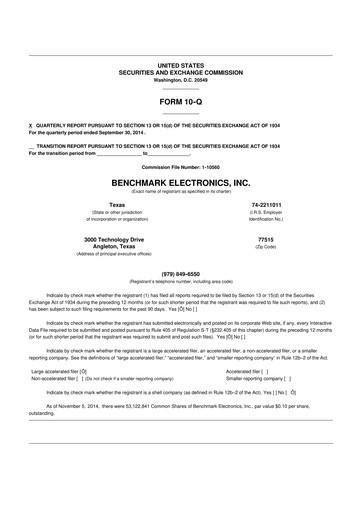 Vorschaubild Benchmark Electronics
 10-Q Quartalsbericht 2014 