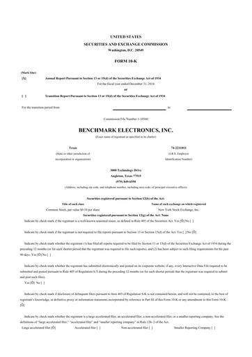 Thumbnail Benchmark Electronics
 10-K Annual Report 2014