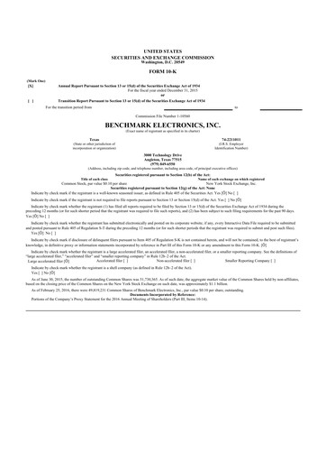 Thumbnail Benchmark Electronics
 10-K Annual Report 2015