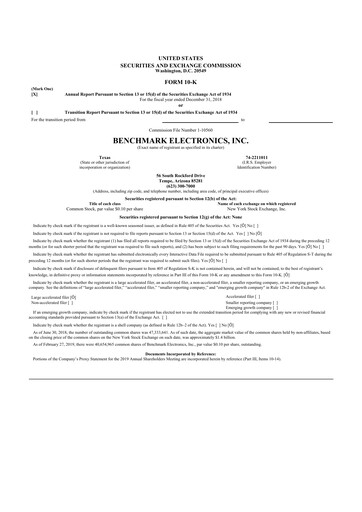 Thumbnail Benchmark Electronics
 10-K Annual Report 2018