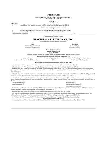 Thumbnail Benchmark Electronics
 10-K Annual Report 2019