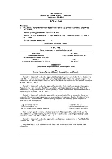 Thumbnail Veru 10-Q Quarterly Report FY2018 