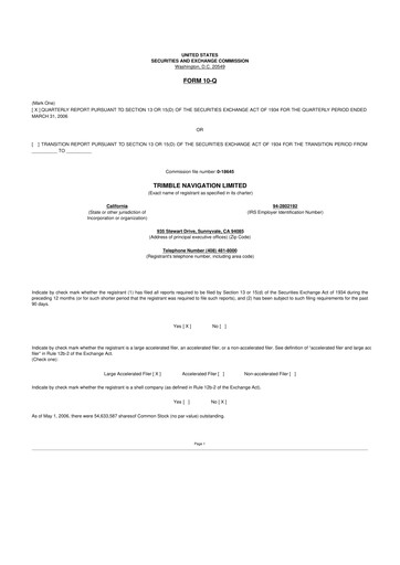 Thumbnail Trimble 10-Q Quarterly Report FY 