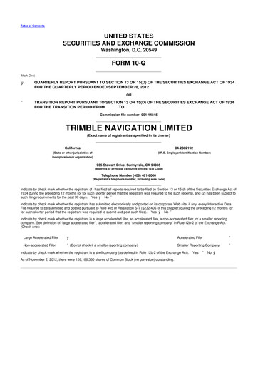 Thumbnail Trimble 10-Q Quarterly Report FY2012 