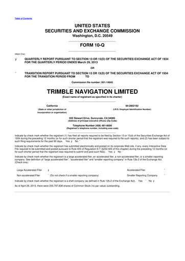 Thumbnail Trimble 10-Q Quarterly Report FY2013 
