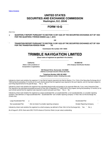 Thumbnail Trimble 10-Q Quarterly Report FY2016 