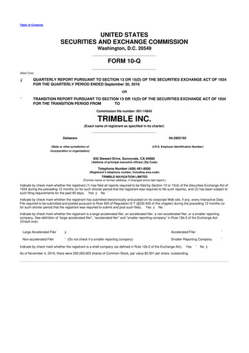 Thumbnail Trimble 10-Q Quarterly Report FY2016 