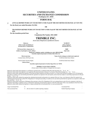 Thumbnail Trimble 10-K Annual Report 2016