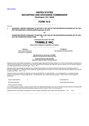 Thumbnail Trimble 10-Q Quarterly Report FY2018 