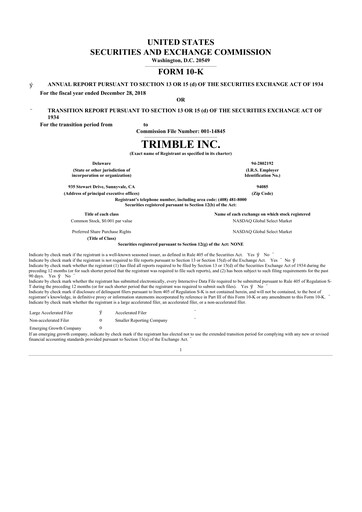 Thumbnail Trimble 10-K Annual Report 2018