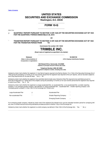 Thumbnail Trimble 10-Q Quarterly Report FY2019 