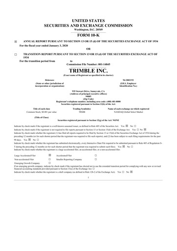 Thumbnail Trimble 10-K Annual Report 2019