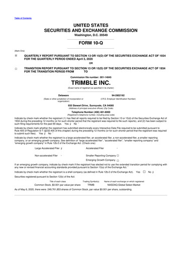 Thumbnail Trimble 10-Q Quarterly Report FY2020 