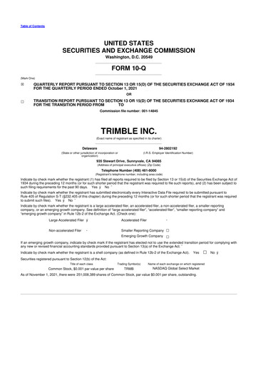 Thumbnail Trimble 10-Q Quarterly Report FY2021 