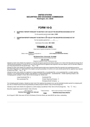 Thumbnail Trimble 10-Q Quarterly Report FY2022 