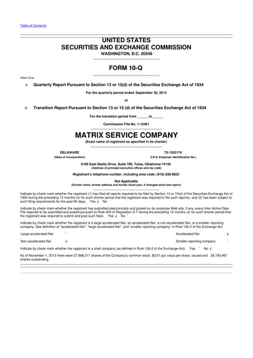 Miniature Matrix Service Company 10-Q Rapport trimestriel 2014 