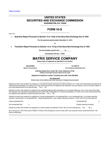 Miniature Matrix Service Company 10-Q Rapport trimestriel 2014 
