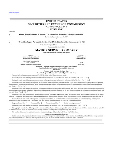 Thumbnail Matrix Service Company 10-K Annual Report 2014