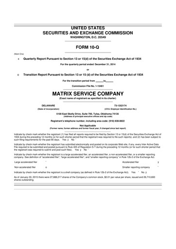 Miniature Matrix Service Company 10-Q Rapport trimestriel 2015 