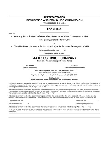 Miniature Matrix Service Company 10-Q Rapport trimestriel 2015 