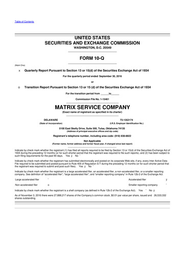 Miniature Matrix Service Company 10-Q Rapport trimestriel 2017 