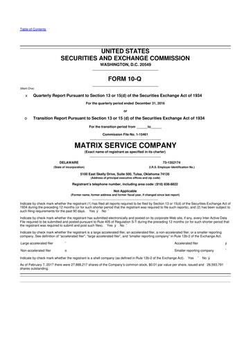 Miniature Matrix Service Company 10-Q Rapport trimestriel 2017 