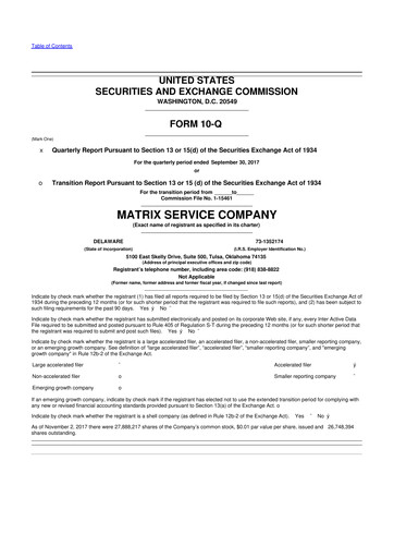 Miniature Matrix Service Company 10-Q Rapport trimestriel 2018 