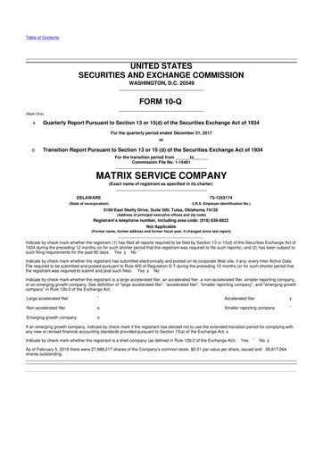 Miniature Matrix Service Company 10-Q Rapport trimestriel 2018 