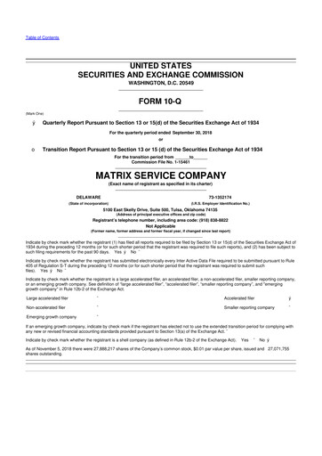 Miniature Matrix Service Company 10-Q Rapport trimestriel 2019 