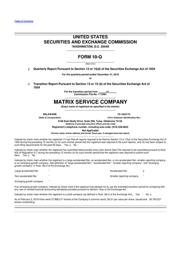Miniature Matrix Service Company 10-Q Rapport trimestriel 2019 