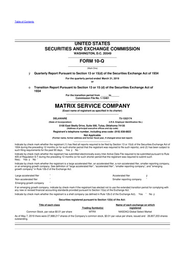 Miniature Matrix Service Company 10-Q Rapport trimestriel 2019 