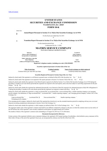 Thumbnail Matrix Service Company 10-K Annual Report 2019