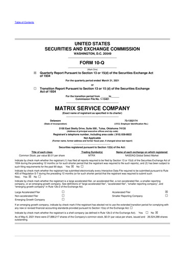 Miniature Matrix Service Company 10-Q Rapport trimestriel 2021 