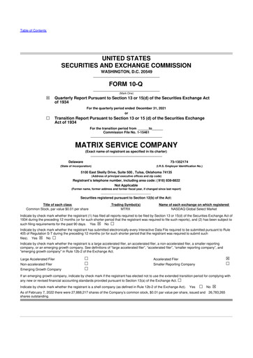 Miniature Matrix Service Company 10-Q Rapport trimestriel 2022 