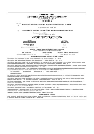 Thumbnail Matrix Service Company 10-K Annual Report 2024