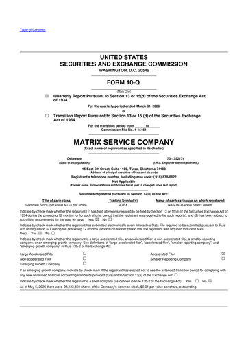 Thumbnail Matrix Service Company 10-Q Quarterly Report FY2026 