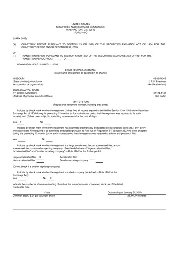 Thumbnail ESCO Technologies
 10-Q Quarterly Report FY 