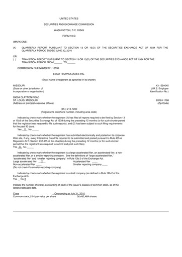 Thumbnail ESCO Technologies
 10-Q Quarterly Report FY2010 