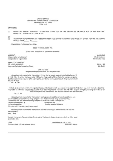 Thumbnail ESCO Technologies
 10-Q Quarterly Report FY2011 