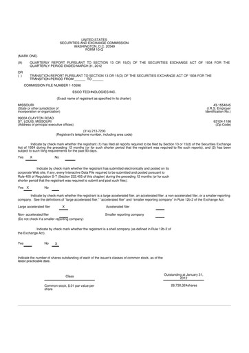 Thumbnail ESCO Technologies
 10-Q Quarterly Report FY2012 