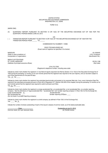Thumbnail ESCO Technologies
 10-Q Quarterly Report FY2012 
