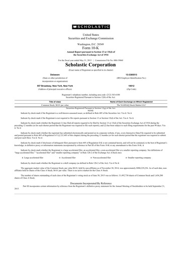 Thumbnail Scholastic 10-K Annual Report 2015