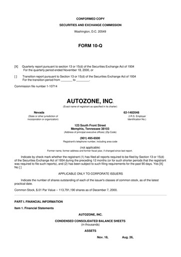 Thumbnail AutoZone 10-Q Quarterly Report FY 