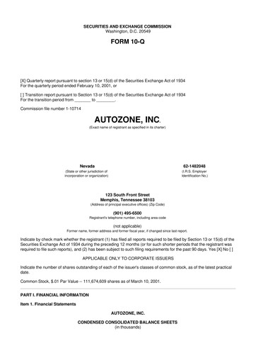 Thumbnail AutoZone 10-Q Quarterly Report FY 