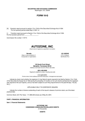 Thumbnail AutoZone 10-Q Quarterly Report FY 