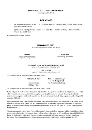 Thumbnail AutoZone 10-K Annual Report 