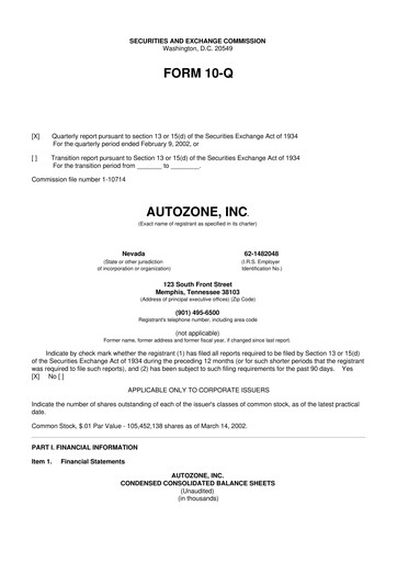 Thumbnail AutoZone 10-Q Quarterly Report FY 