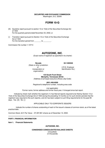 Thumbnail AutoZone 10-Q Quarterly Report FY 