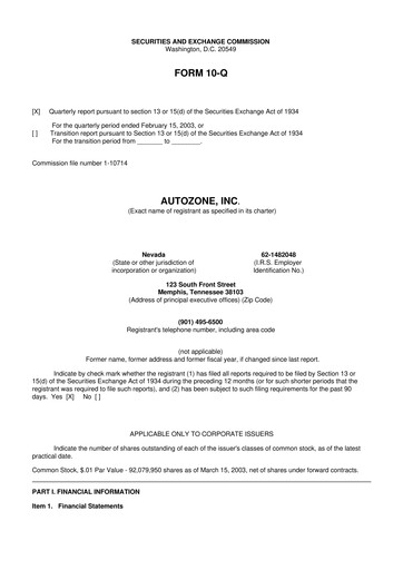 Thumbnail AutoZone 10-Q Quarterly Report FY 